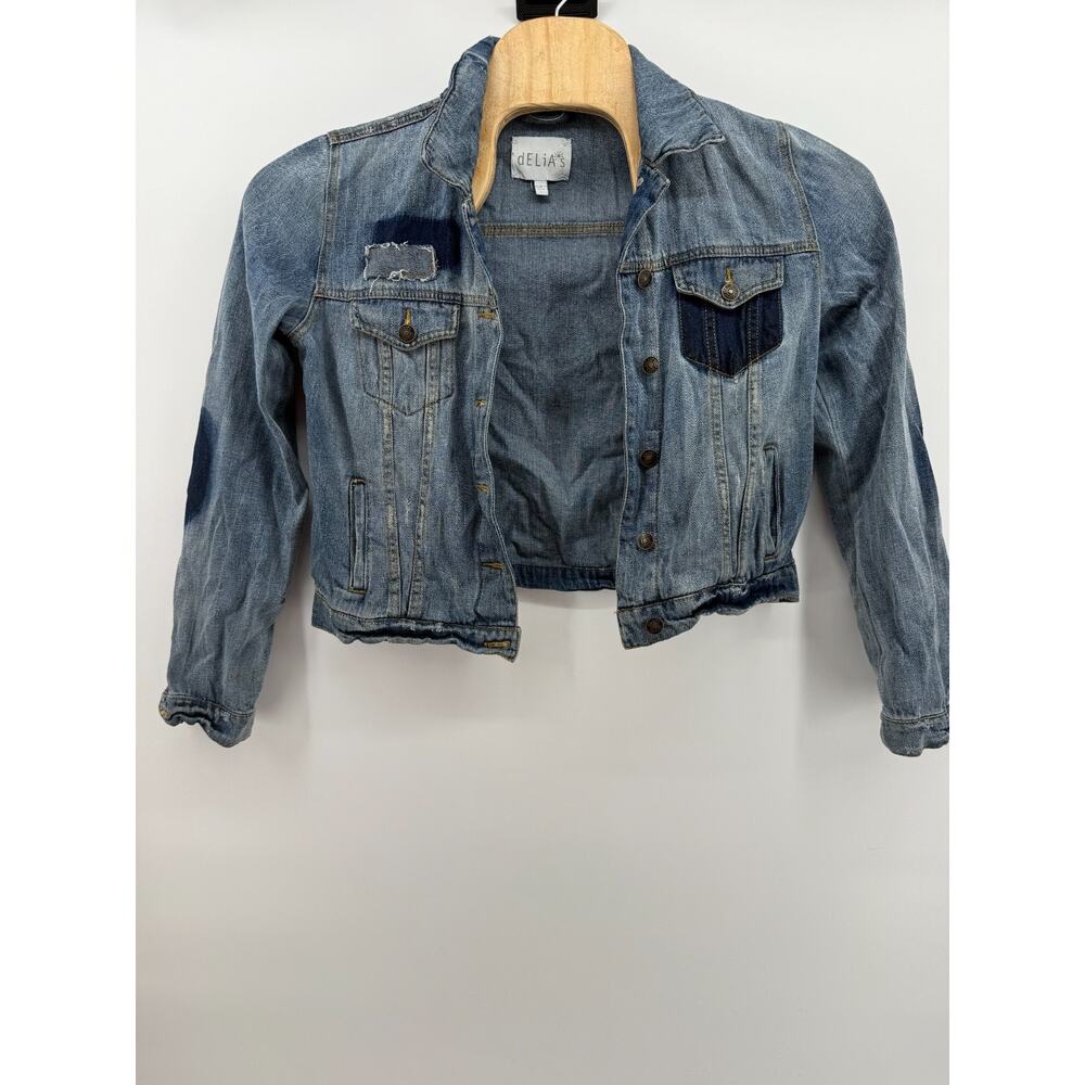 dELiA's Y2K Boho Southwestern Retro Denim Cropped Jean Jacket Large Festival‎